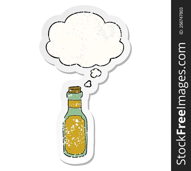 Cartoon Potion Bottle And Thought Bubble As A Distressed Worn Sticker