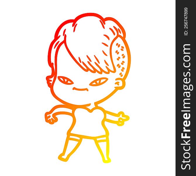 warm gradient line drawing cute cartoon girl with hipster haircut