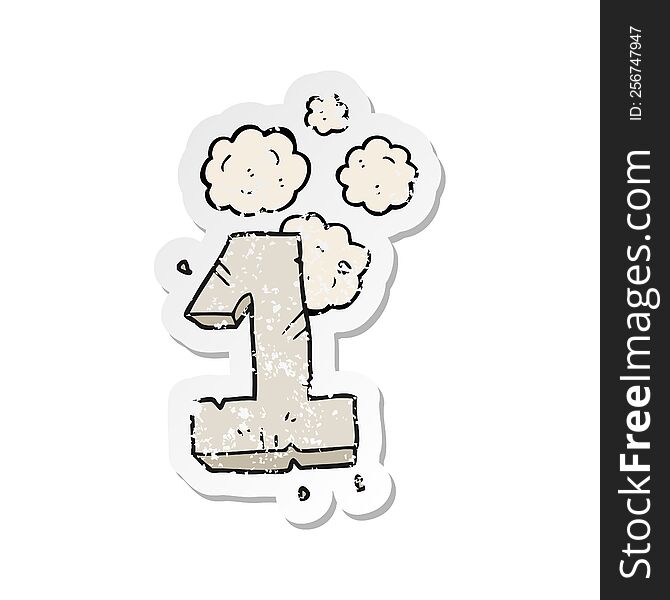 Retro Distressed Sticker Of A Cartoon Stone Number One