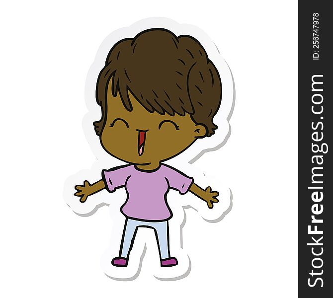 Sticker Of A Cartoon Laughing Woman