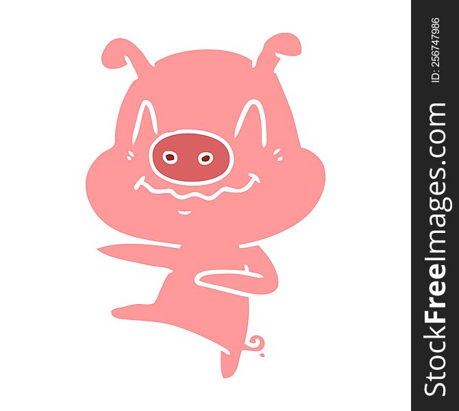 Nervous Flat Color Style Cartoon Pig Dancing