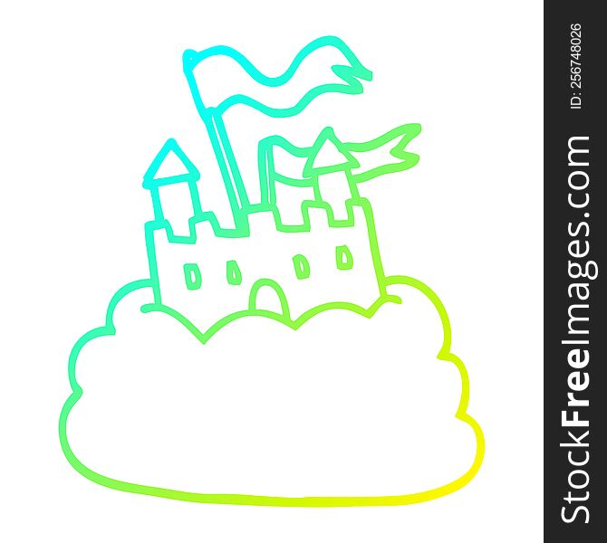 Cold Gradient Line Drawing Cartoon Castle On Cloud