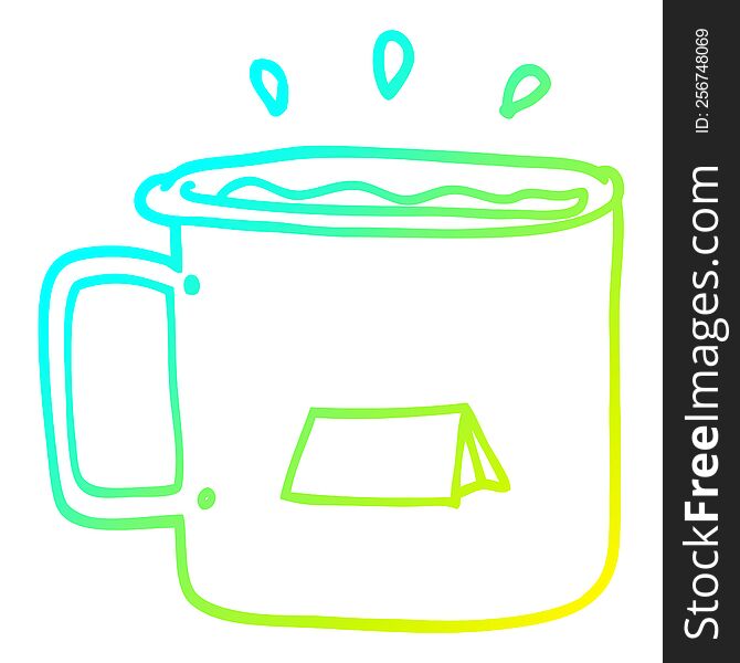 cold gradient line drawing of a cartoon camping mug