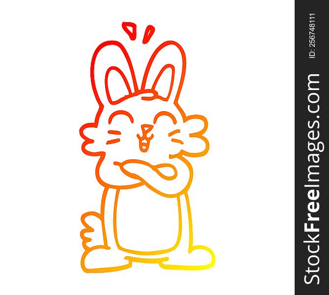 warm gradient line drawing of a cartoon jolly bunny