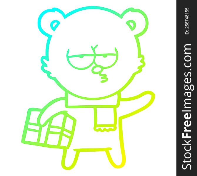 Cold Gradient Line Drawing Christmas Polar Bear Cartoon