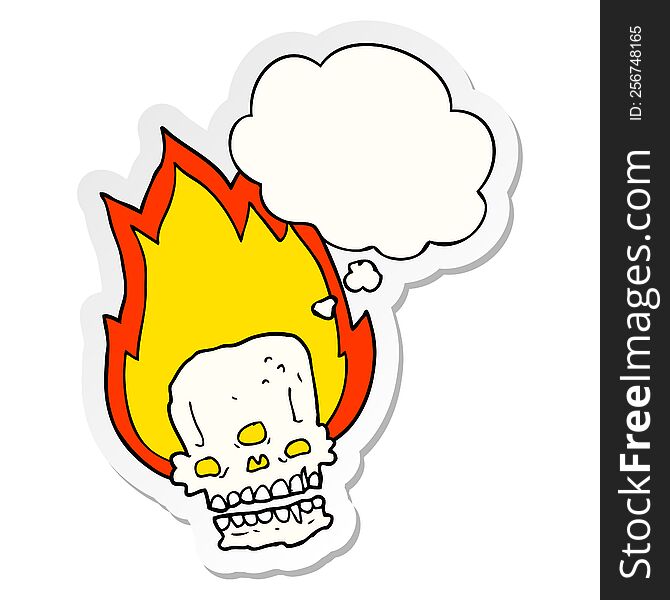 Spooky Cartoon Flaming Skull And Thought Bubble As A Printed Sticker