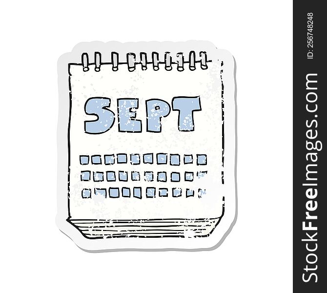 retro distressed sticker of a cartoon calendar showing month of September