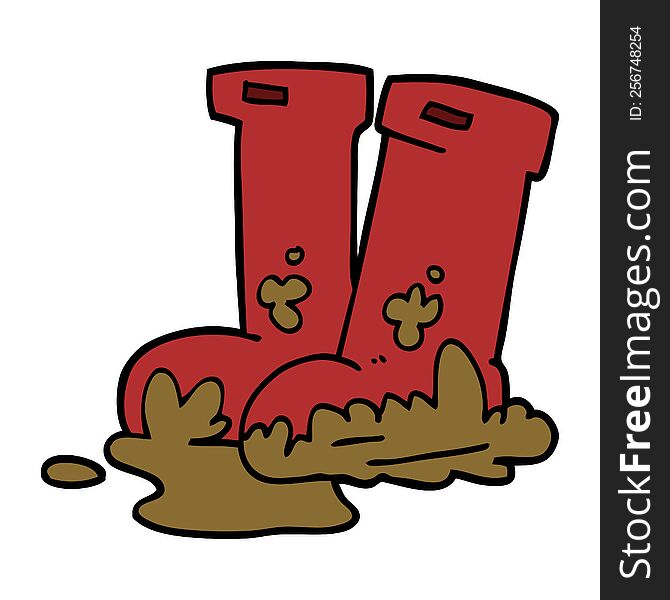 cartoon doodle muddy boots