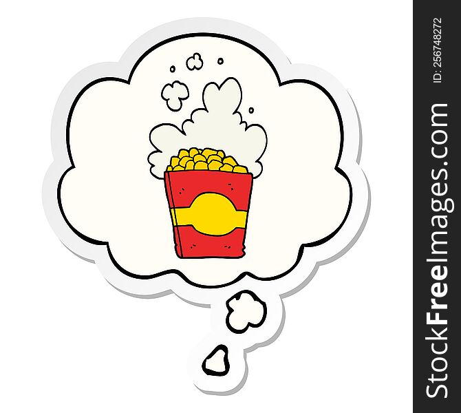 cartoon popcorn and thought bubble as a printed sticker