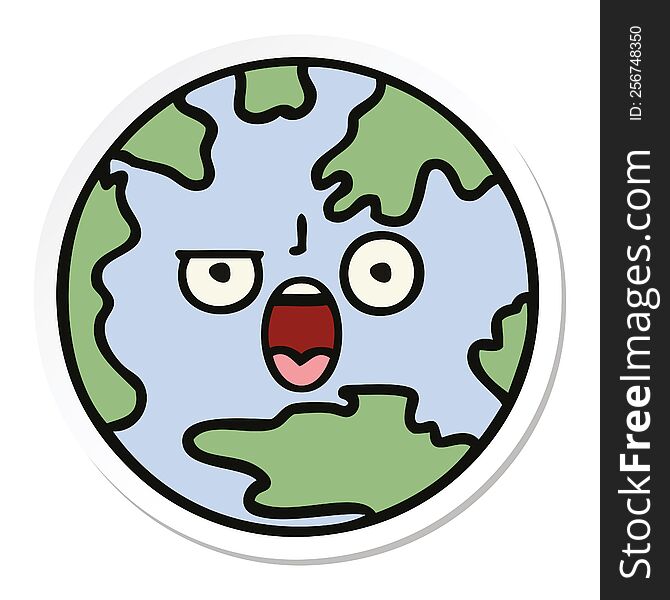 Sticker Of A Cute Cartoon Planet Earth