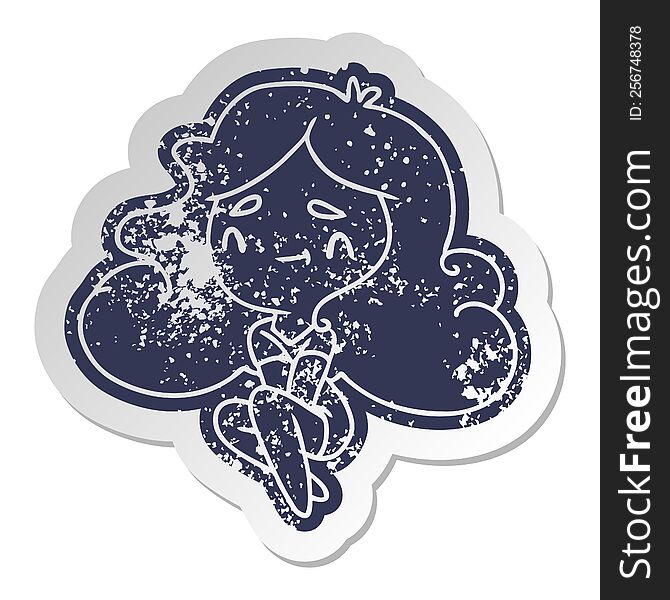 distressed old cartoon sticker of a cute kawaii girl. distressed old cartoon sticker of a cute kawaii girl