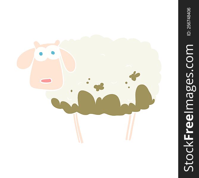 Flat Color Illustration Of A Cartoon Muddy Sheep