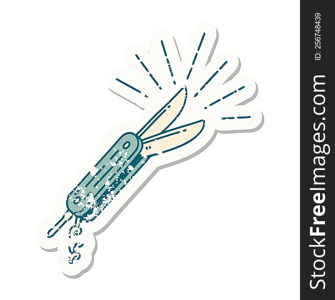 Grunge Sticker Of Tattoo Style Folding Knife
