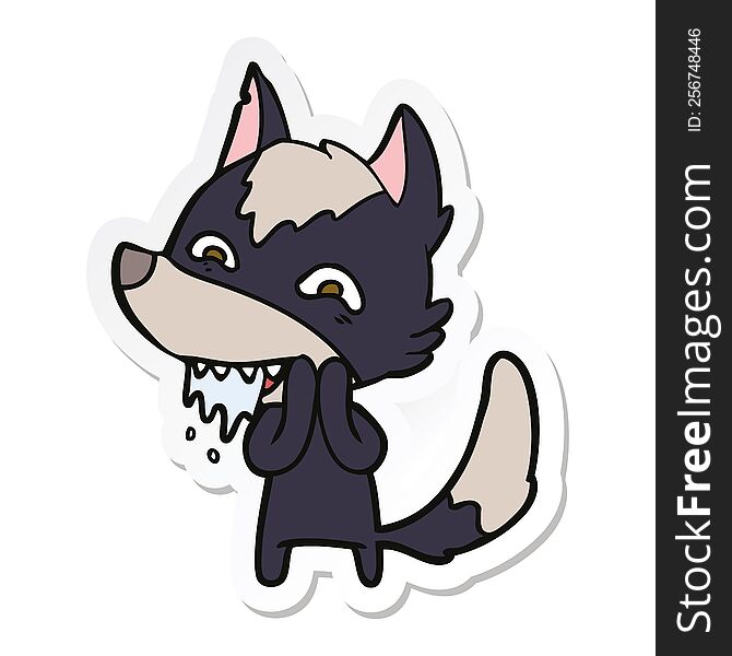 sticker of a cartoon hungry wolf