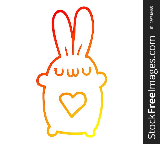 Warm Gradient Line Drawing Cute Cartoon Rabbit With Love Heart