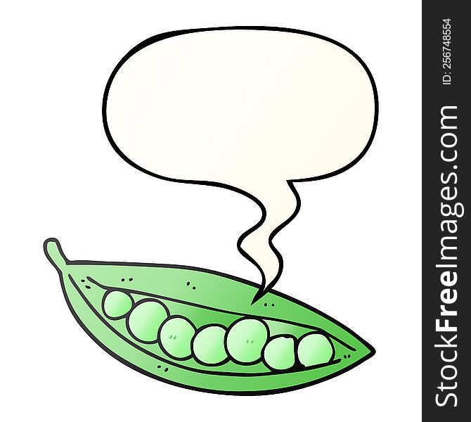 cartoon peas in pod with speech bubble in smooth gradient style