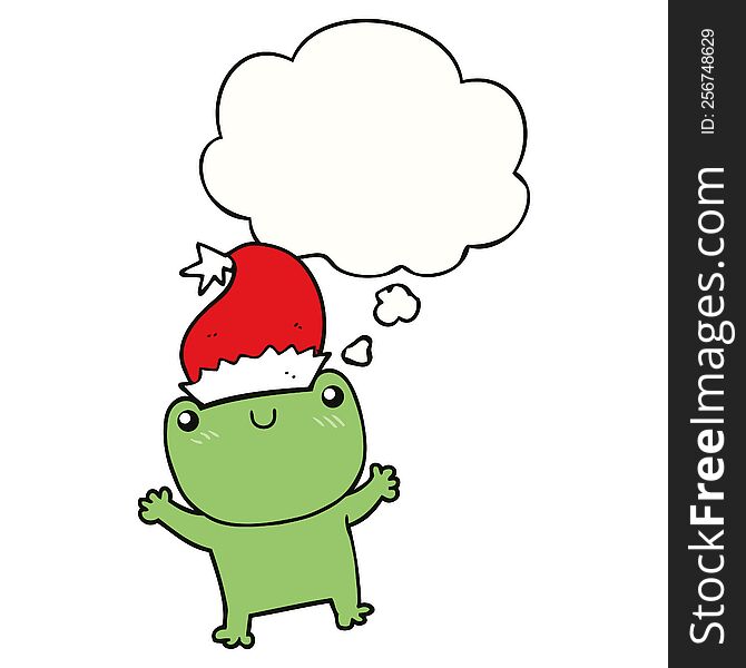 Cute Cartoon Frog Wearing Christmas Hat And Thought Bubble