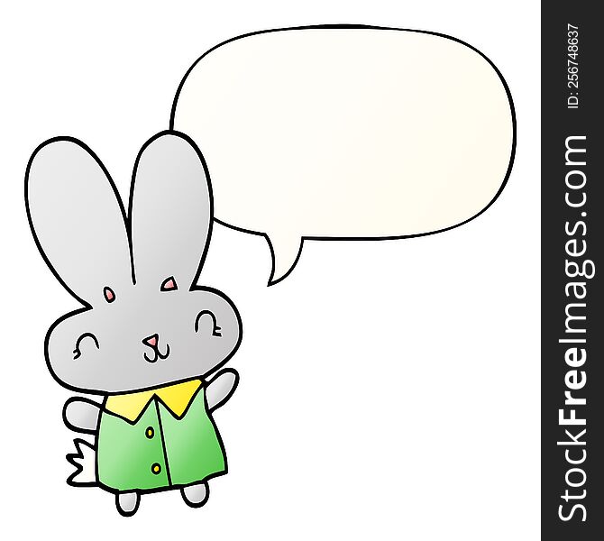 Cute Cartoon Tiny Rabbit And Speech Bubble In Smooth Gradient Style