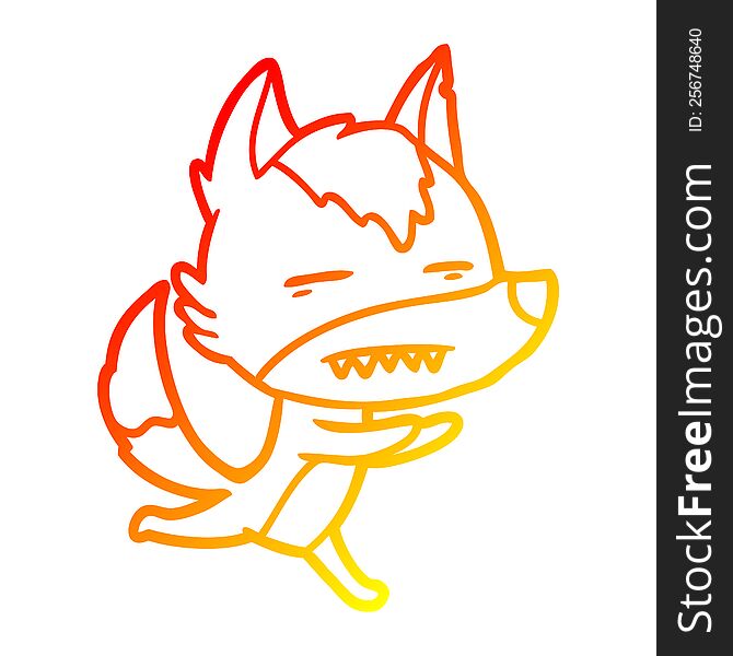 warm gradient line drawing of a cartoon wolf showing teeth