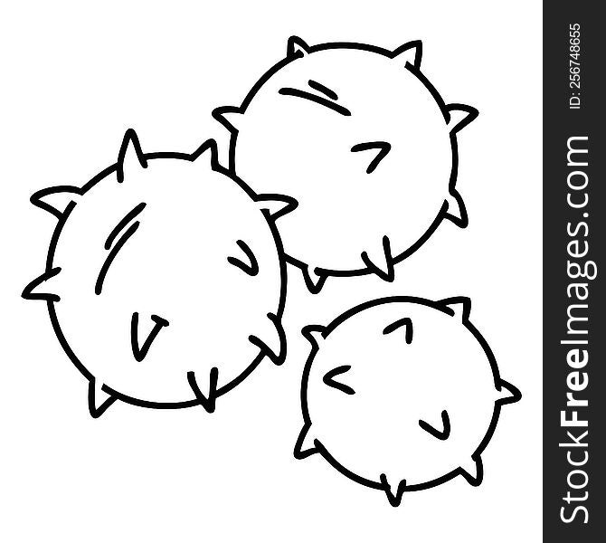 line doodle of spiked conkers waiting to be opened. line doodle of spiked conkers waiting to be opened