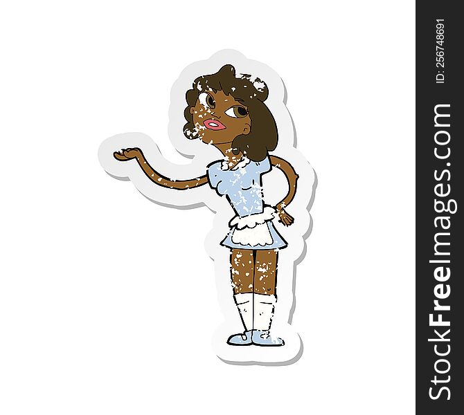 retro distressed sticker of a cartoon waitress serving