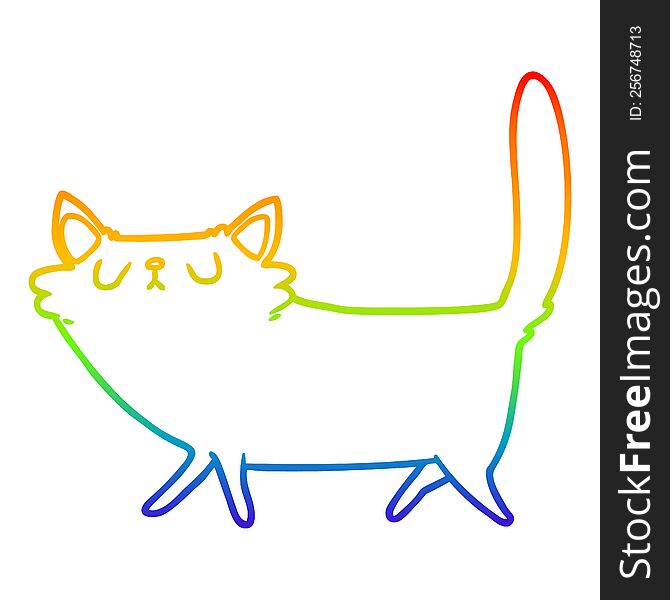 Rainbow Gradient Line Drawing Cartoon Black Cat