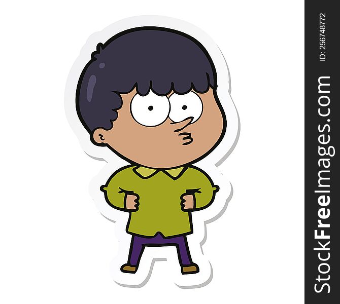 Sticker Of A Cartoon Curious Boy