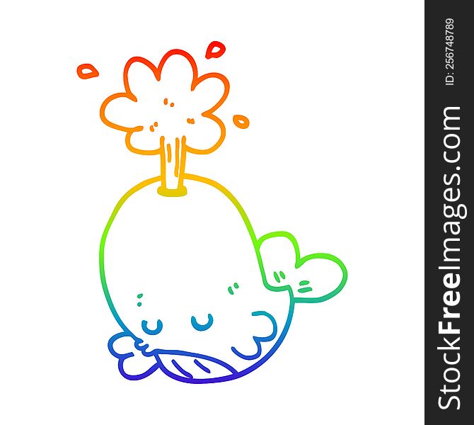 Rainbow Gradient Line Drawing Cartoon Spouting Whale