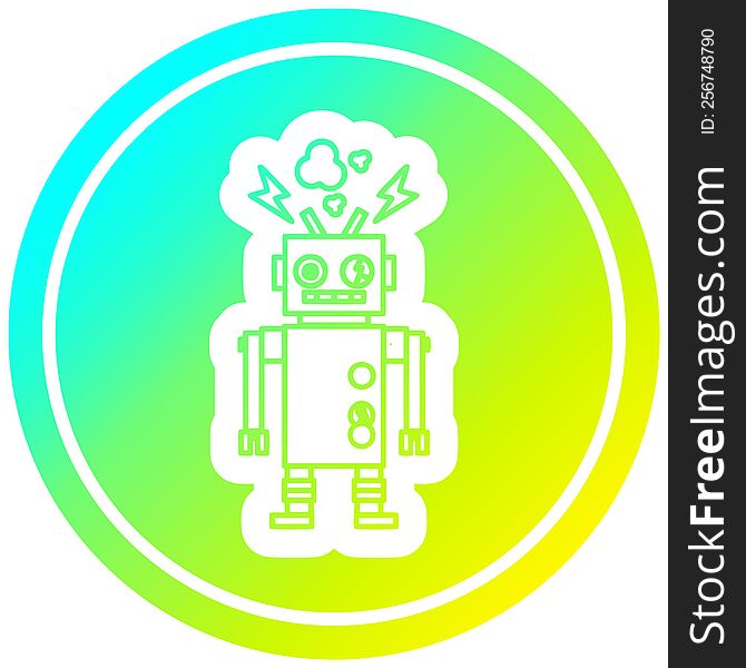 malfunctioning robot circular icon with cool gradient finish. malfunctioning robot circular icon with cool gradient finish