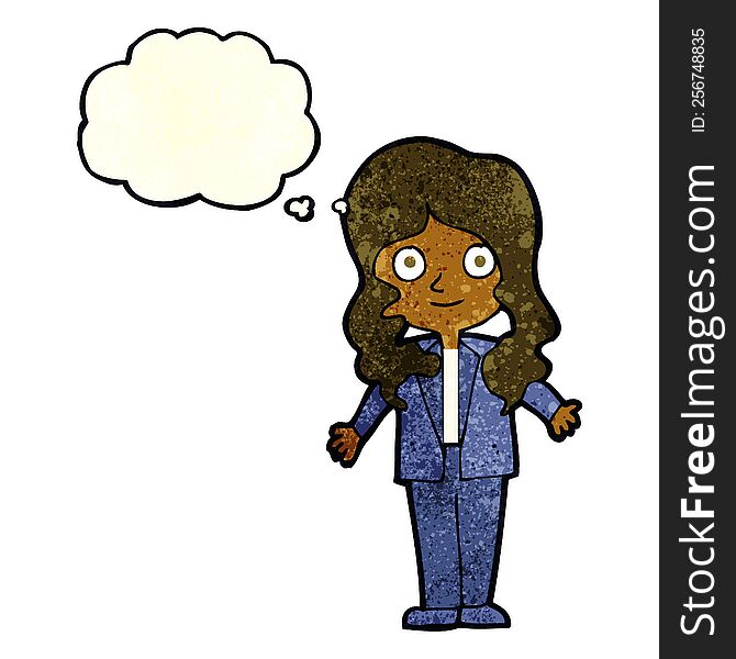 Cartoon Friendly Business Woman With Thought Bubble