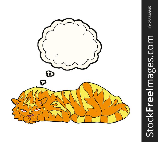 cartoon resting tiger with thought bubble