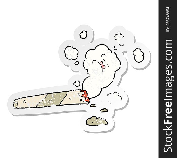 distressed sticker of a cartoon smoking cigarette