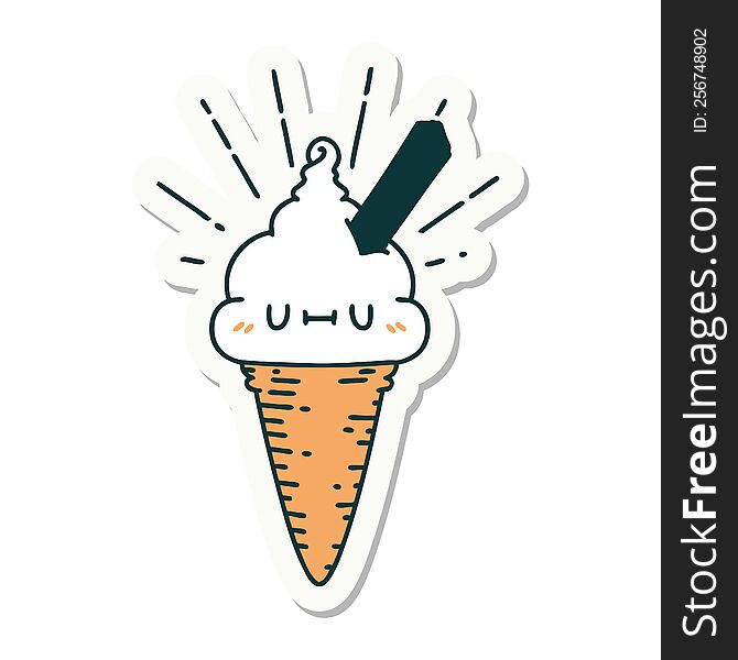 Sticker Of Tattoo Style Ice Cream Character