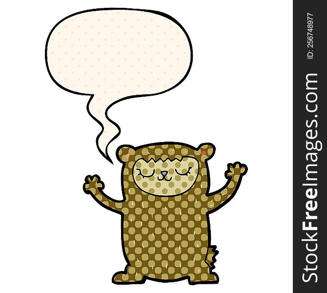 Cute Cartoon Bear And Speech Bubble In Comic Book Style