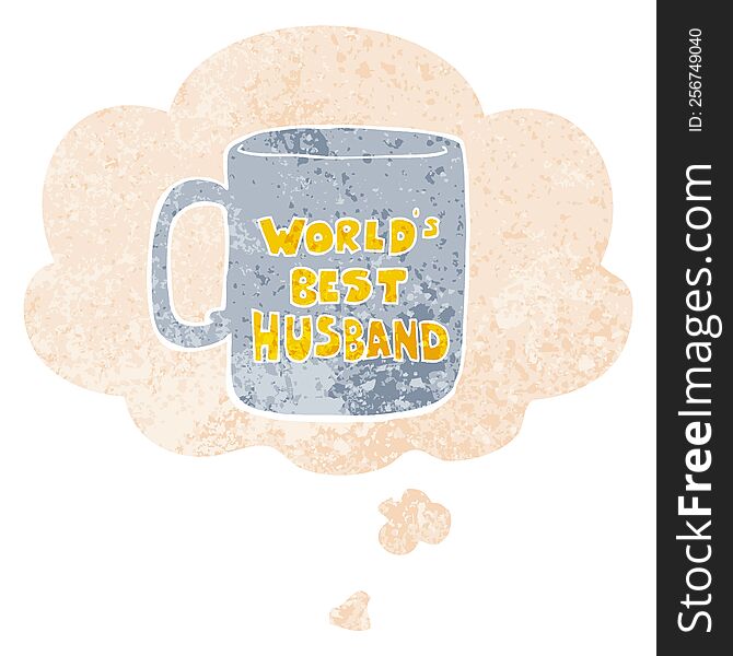 Worlds Best Husband Mug And Thought Bubble In Retro Textured Style