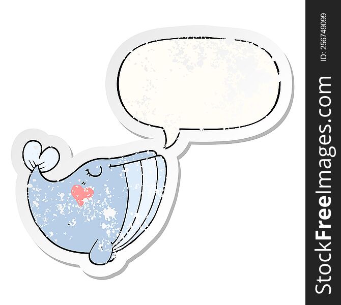 Cartoon Whale And Love Heart And Speech Bubble Distressed Sticker