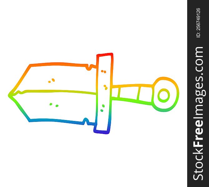 rainbow gradient line drawing of a cartoon dagger