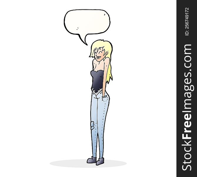 Cartoon Pretty Woman Shrugging Shoulders With Speech Bubble