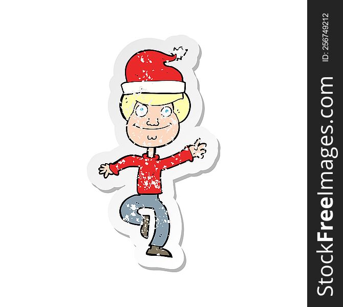 retro distressed sticker of a cartoon man ready for christmas