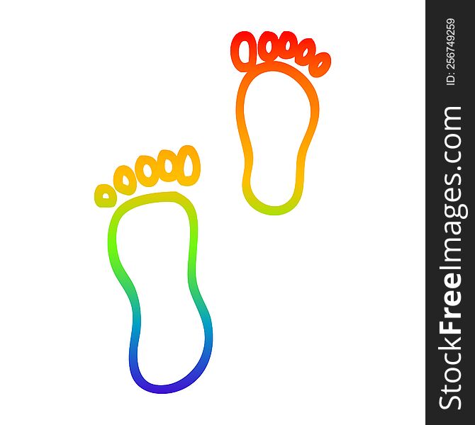 Rainbow Gradient Line Drawing Cartoon Foot Prints