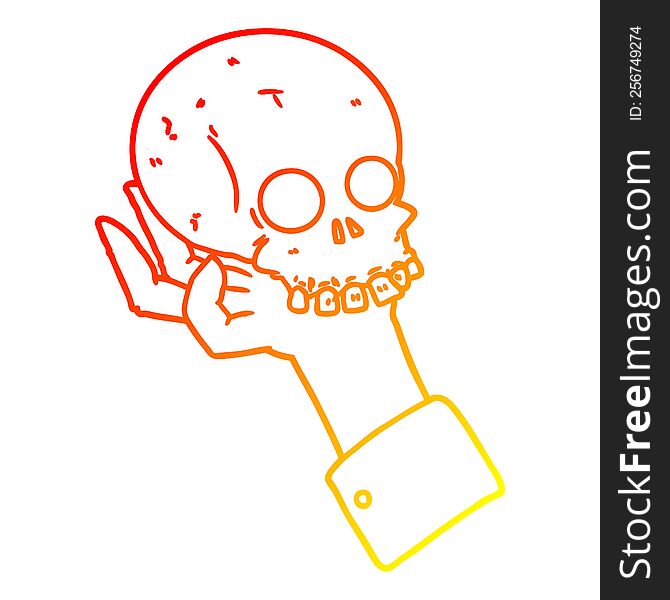 warm gradient line drawing of a cartoon hand holding skull