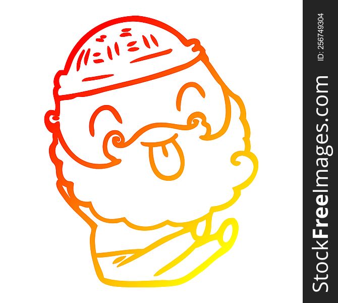 Warm Gradient Line Drawing Sitting Man With Beard Sticking Out Tongue