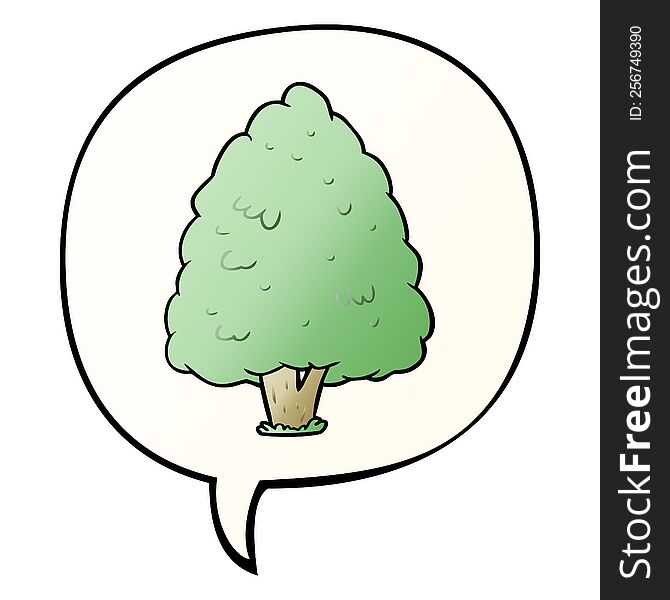 cartoon tall tree with speech bubble in smooth gradient style
