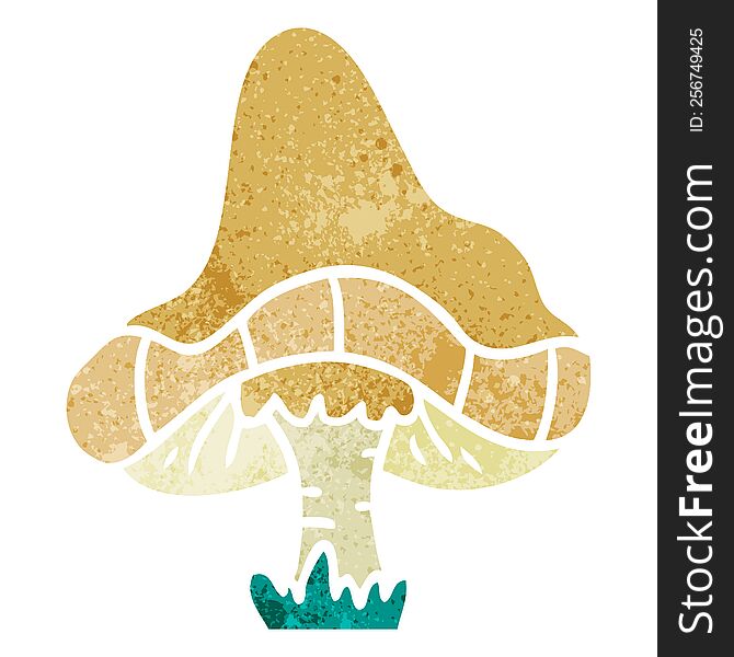 Retro Cartoon Doodle Of A Single Mushroom