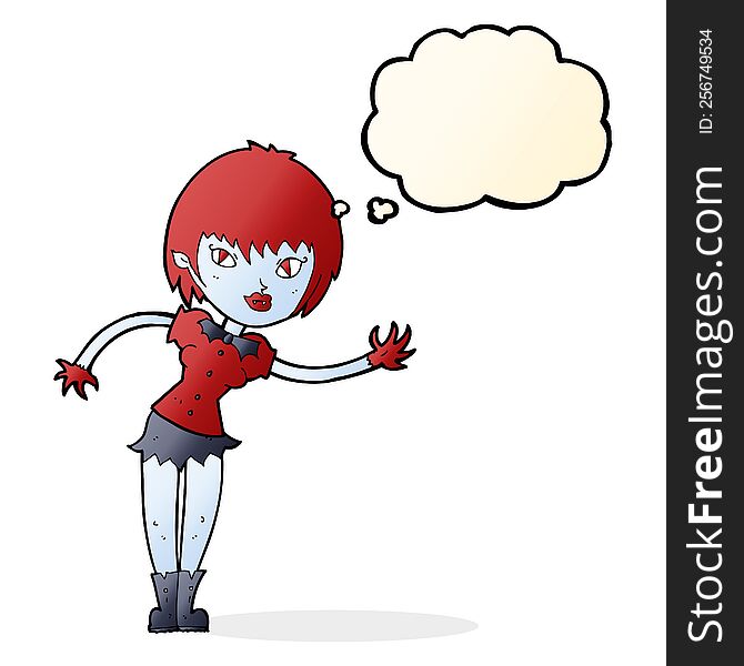 cartoon vampire girl welcoming with thought bubble