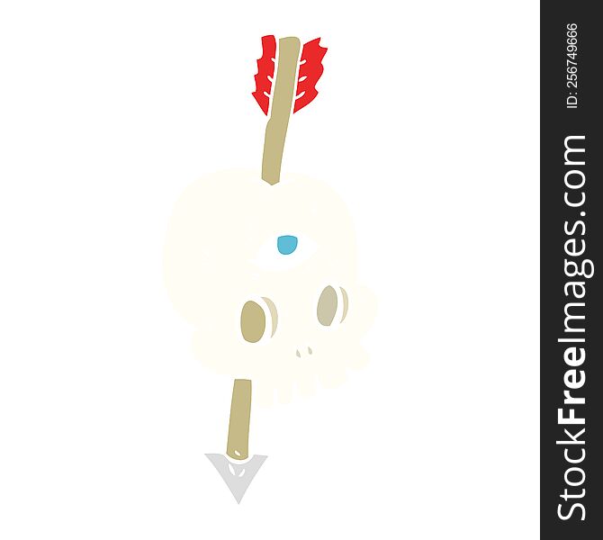 Flat Color Illustration Of A Cartoon Magic Skull With Arrow Through Brain