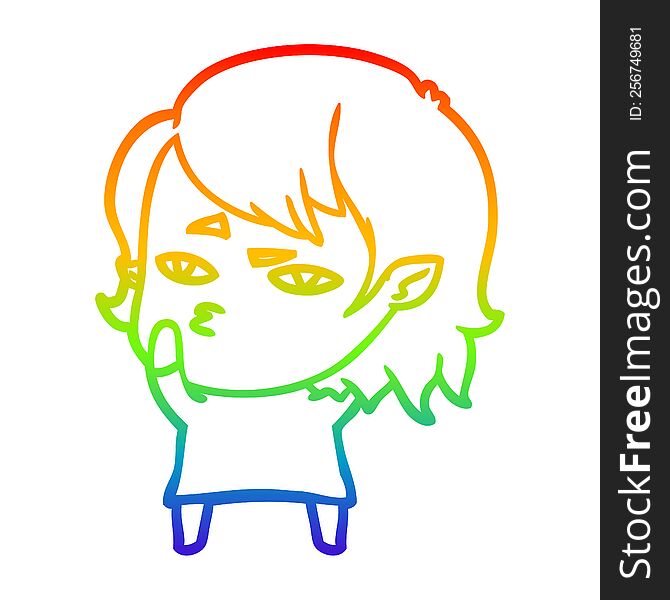 Rainbow Gradient Line Drawing Cartoon Vampire Girl