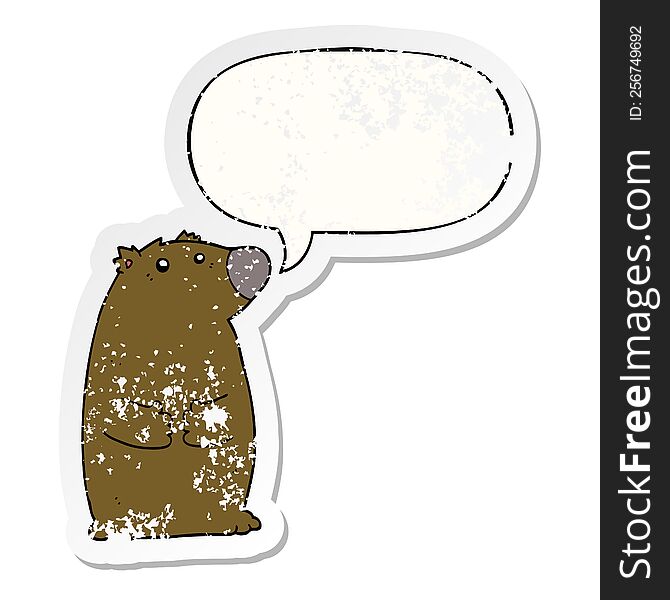 Cartoon Bear And Speech Bubble Distressed Sticker