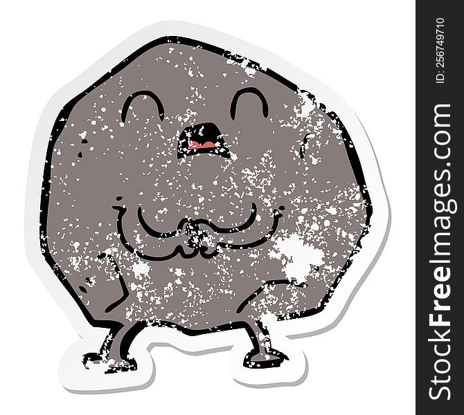 Distressed Sticker Of A Cartoon Rock