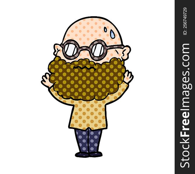 cartoon worried man with beard and spectacles. cartoon worried man with beard and spectacles